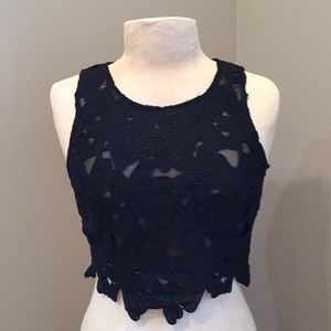 LUSH Black Embroidered Crop Top